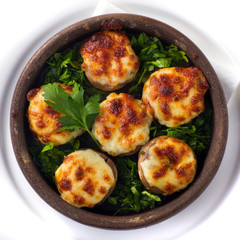 Delicious stuffed mushrooms with meat and cheese