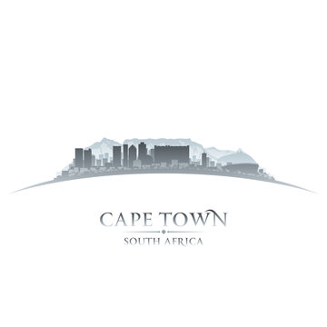 Cape Town South Africa city skyline silhouette white background