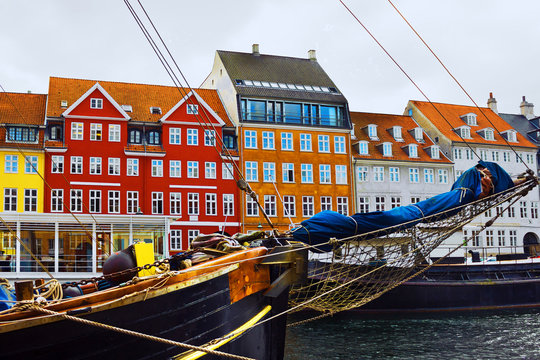 Copenhagen, Denmark. Yacht and color houses