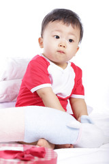 Fototapeta premium Baby boy with Santa concept