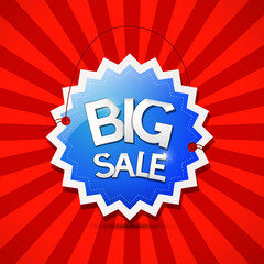 Vector Big Sale Icon - Blue Label on Red Background