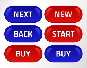 Red and blue wide buttons isolated