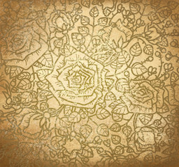 Vector floral pattern of roses on old paper background.