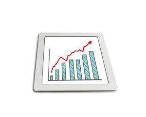 Growth red arrow and chart on tablet isolated in white