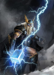 god of lightning thor - obrazy, fototapety, plakaty