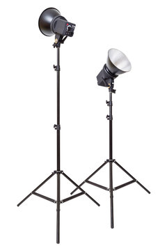 Two studio flash light monoblocks on tripods