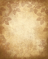 Vector leaves pattern on old paper background.