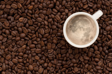 Moon in coffee cup, coffee with full moon