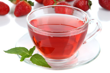 Delicious strawberry tea isolated on white