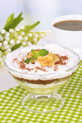Delicious dessert with banana and caramel