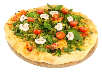 Tasty vegetarian pizza, isolated on white