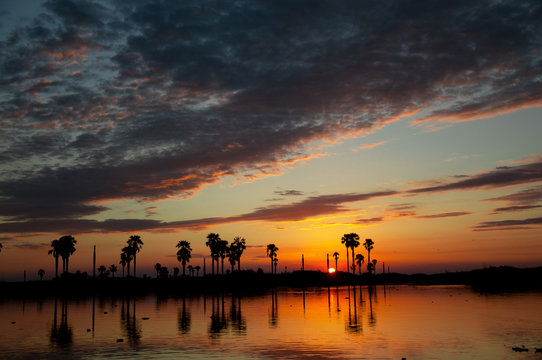sunset on the lake manze in tanzania_national park selous