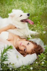 bride with a Samoyed