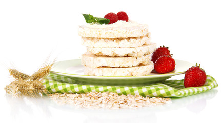 Tasty crispbread with berries, isolated on white