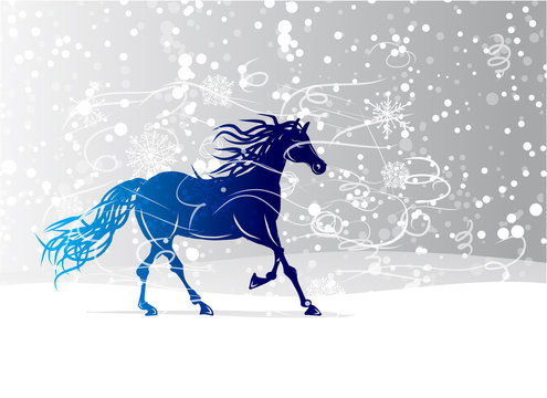 Blue horse sketch for your design. Symbol of 2014 year