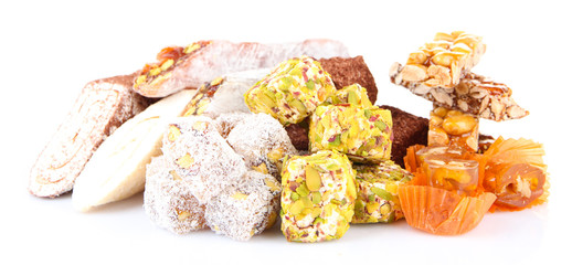 Tasty oriental sweets (Turkish delight), isolated on white