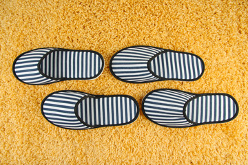 Striped slippers on carpet background