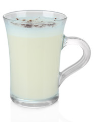 Cup of eggnog isolated on white