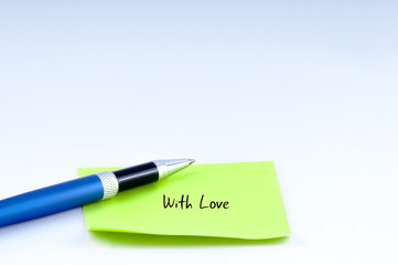 blue pen and with love note