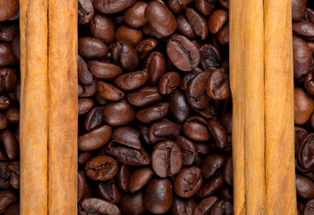 Frame with coffee beans and ceylon cinnamon