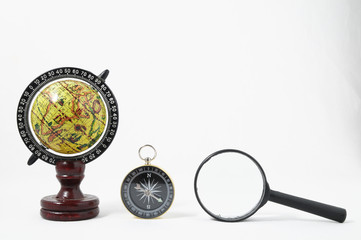 Vintage Tools Globe Compass and Loupe