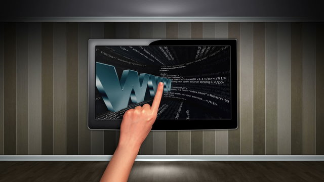 WWW Internet Concept in Monitor, Open with Click Hand