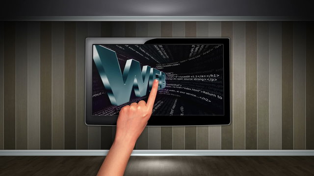 WEB Internet Concept in Monitor, Open with Click Hand