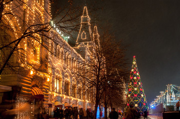 Moscow state department store at Christmas winter night