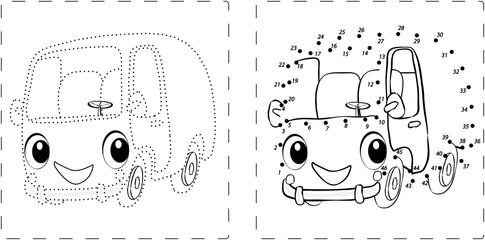 Funny bus drawing with dots and digits © fir4ik