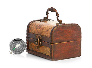 chest and compass isolated on white background