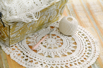 white lace in vintage basket