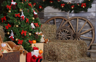 Christmas fur-tree in a rural interior