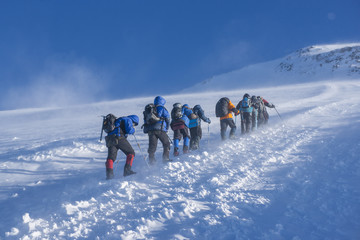 A group of alpinists on their way to the Elbrus