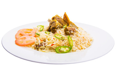 Traditional Arab Middle East dish Kabsa Rice with lamb