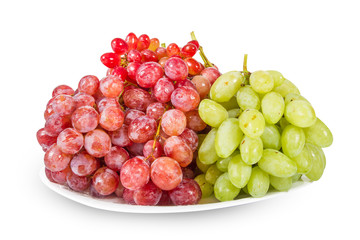 Plate of red and white grapes