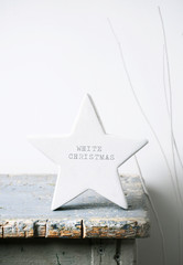 White star on the blue old table