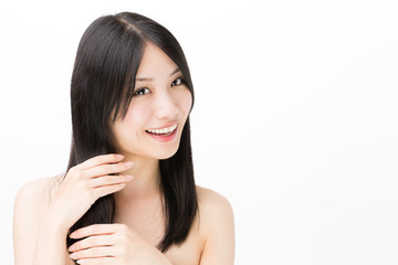 Fototapeta premium attractive asian woman beauty image on white background