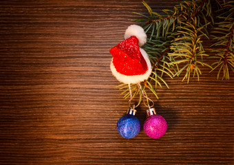 Fototapeta na wymiar Christmas concept - New Year Card Design, fir-tree and christmas