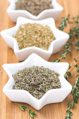 Provence herbs - thyme, oregano and basil, selective focus