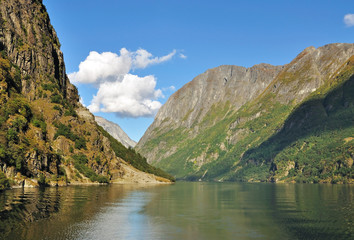 Naklejka na ściany i meble Scenic view of Fjord in Flam, Norway