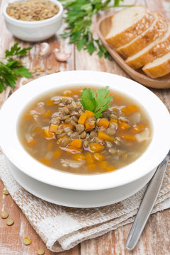 vegetable soup with lentils, vertical