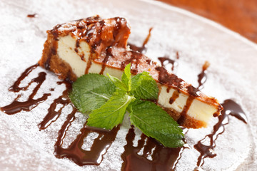 Cheesecake with Chocolate Sauce