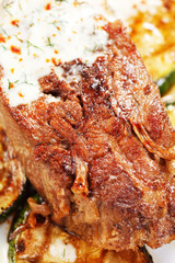 Grilled steak with vegetables