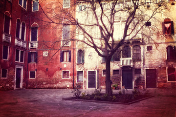 Retro style photo of small square in Venice
