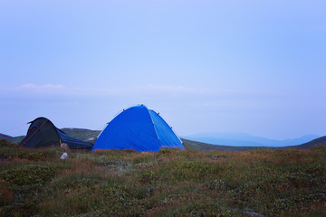 Camping tents in the mountains
