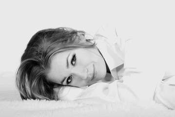 Very beautiful girl in a man's shirt