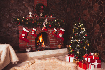 Christmas fireplace in the room