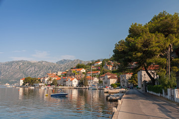Fototapeta na wymiar Adriatic sea, Montenegro, Bay of Kotor. Perast town main street