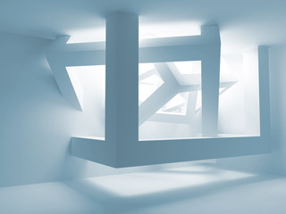 Blue room interior with abstract construction of cubes