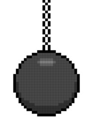 8-bit pixel art wrecking ball on a chain